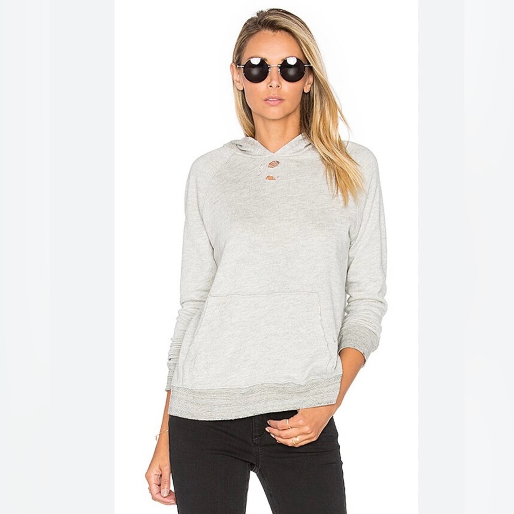 Sundry Distressed Pullover Hoodie In Heather Grey Size 1